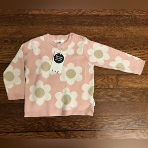 Hux Baby Girl Pink Daisy Knit Sweater w/ Cream & Gold Flowers - Size 12-18M NWT